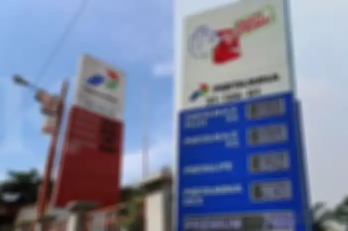 Ilustrasi warna SPBU Pertamina.