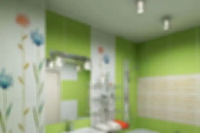 Kamar mandi dengan warna cerah berkesan lebih luas.