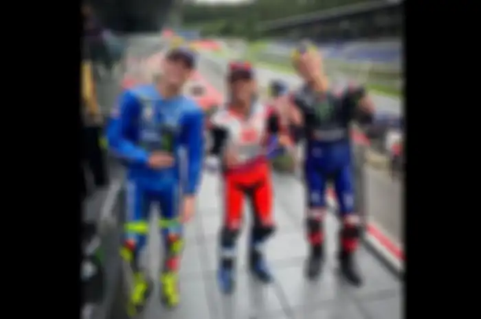 Pembalap MotoGP Jorge Martin (tengah) bikin sejarah memberikan kemenangan bagi tim Pramac Racing sejak ikut MotoGP 2002 silam. Podium 2 milik Joan Mir (kiri) dan podium 3 bagi Fabio Quartararo (kanan)