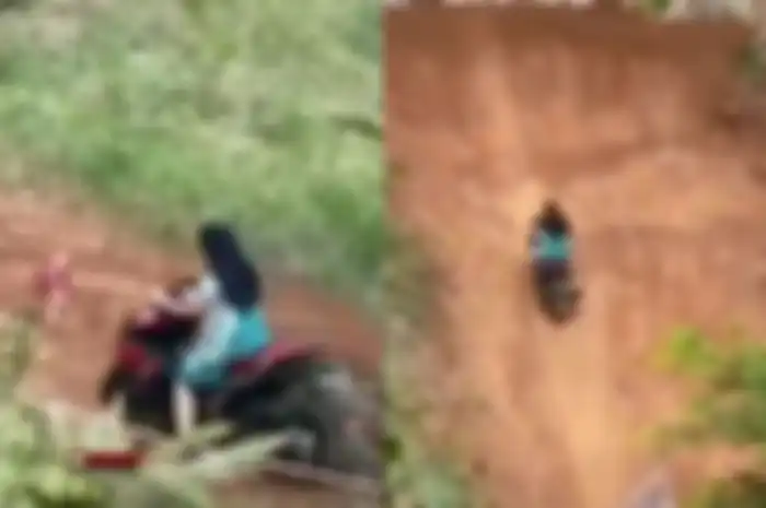 Emak-emak dasteran trabas tanjakan curam naik Yamaha Aerox sekali gaspol, bikin pemotor trail minder.