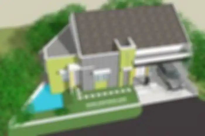 Ilustrasi rumah yang dibangun di lahan berbentuk segitiga. 