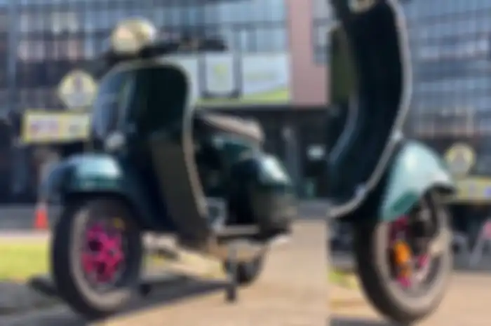 Modifikasi motor Vespa Super tahun 1974, fokus area kaki-kaki, dijamin bikin bikers terpesona.