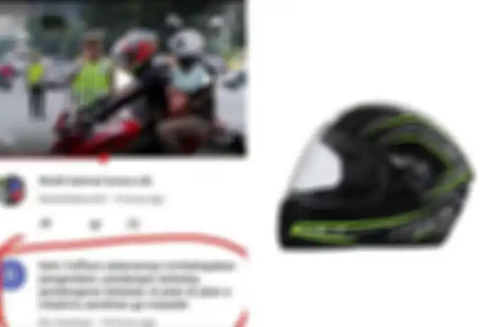 Ilustrasi helm full face beserta komentar yang menyebut helm full face berbahaya.