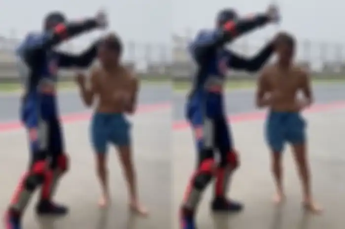Pembalap calon juara dunia WSBK 2021 ini keciduk siram kepala Jules Cluzel sambil nunggu hujan di Mandalika.