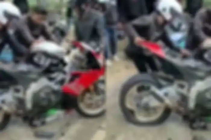 Viral video tabrakan moge Aprilia RSV4 versus Honda BeAT, bodi sampai ringsek!