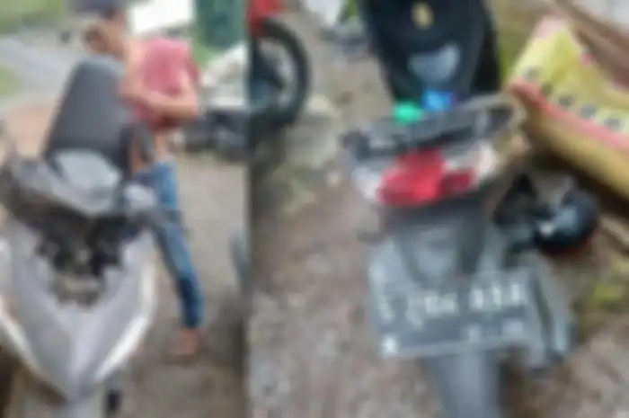 Sekeluarga naik Honda Vario kecelakaan tabrak tumpukan sekam di jalur penyelamat akibat rem blong.