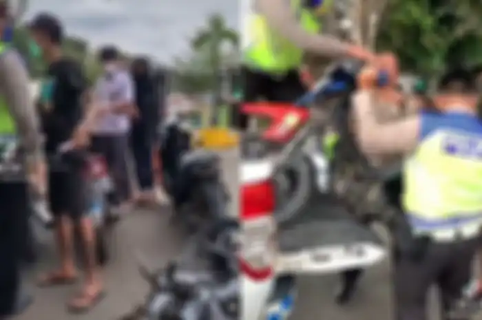 Lagi-lagi pemotor rusak motornya sendiri perkara tidak terima ditilang polisi.