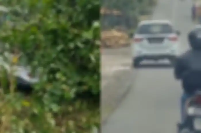 Mobil mendadak oleng sampai hantam pemotor hingga tewas, berujung masuk semak-semak.
