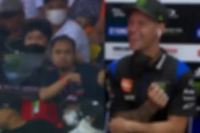 Aksi joget kocak penonton MotoGP Mandalika 2022 ini sukses bikin pembalap Fabio Quartararo ketawa ngakak.