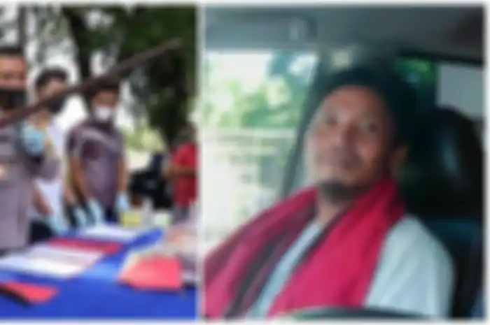 Polisi saat merilis kasus pembunuhan 2 begal di Lombok Tengah dan korban begal Murtade alias Amaq Sinta (34) yang kini jadi tersangka pembunuhan.  