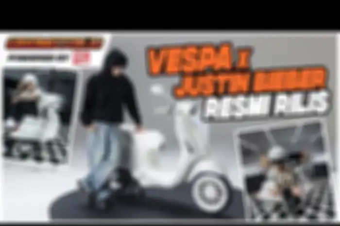 Vespa berkolaborasi dengan penyanyi papan atas dunia asal Kanada Justin Bieber berpenampilan serba putih.