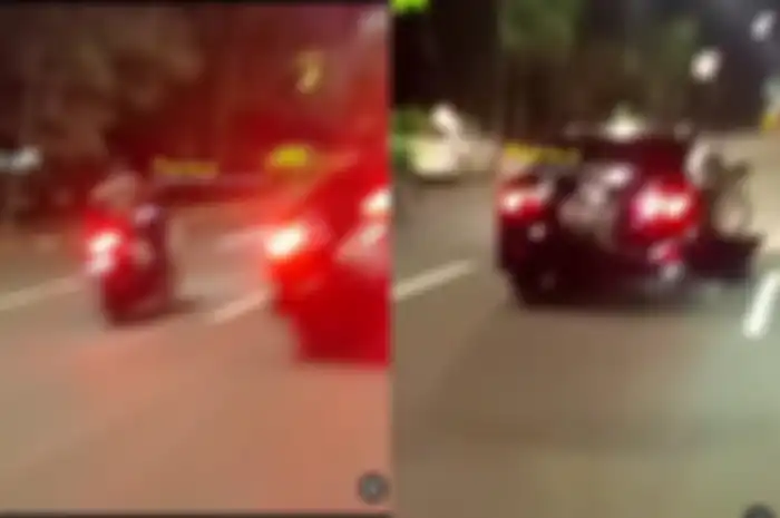 Diduga terlibat tabrak lari, para pemotor kejar mobil sedan hitam di Gunung Sahari, Jakarta Pusat.