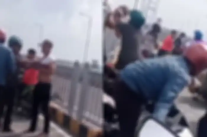 Mencekam video pemotor diduga sindikat pencurian motor (curanmor) nekat lompat dari Jembatan Suramadu saat ditangkap.