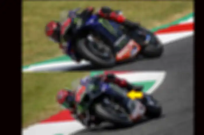 Fabio Quartararo podium 2 MotoGP Italia 2022 berkat aerodinamika normal (bawah, tanda panah) di motor MotoGP Yamaha YZR-M1 dibandingkan aerodinamika 2021 (atas)