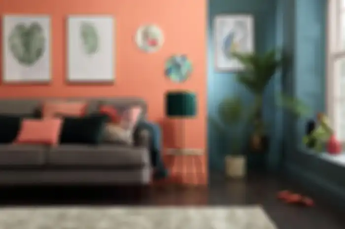 Ilustrasi interior dengan warna coral