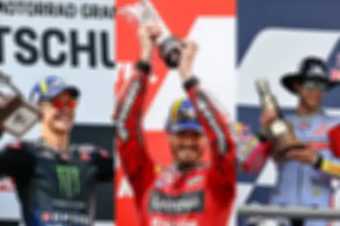3 pembalap yang terbanyak menang di paruh musim MotoGP 2022, Francesco Bagnaia (tengah), Fabio Quartararo (kiri) dan Enea Bastianini (kanan0