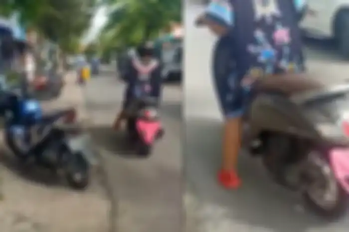 Kelakuan emak-emak naik Honda Scoopy tutup plat nomor pakai celana dalam