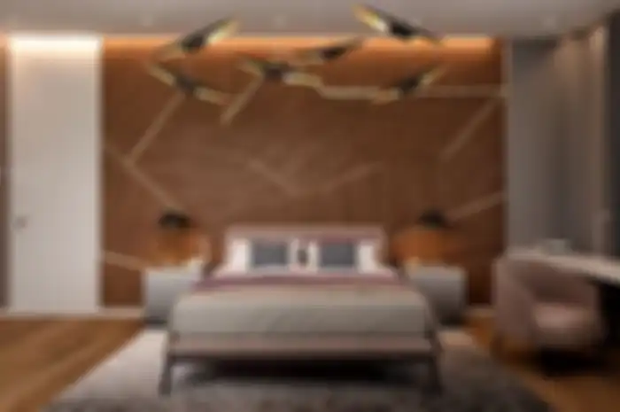Ilustrasi kamar tidur dengan dinding aksen