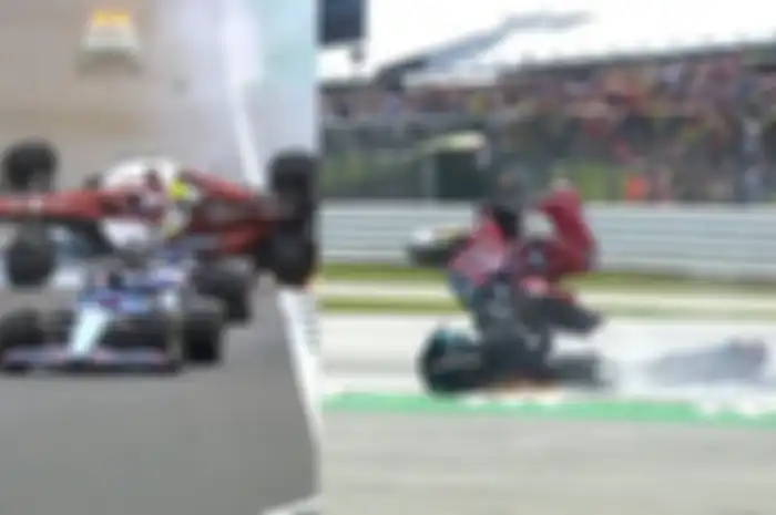 Kolase foto kecelakaan tikungan pertama di Silverstone F1 Inggris 2022 dan MotoGP Inggris 2019