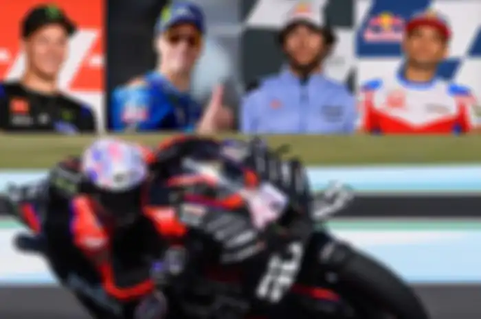 Banyak hal paling ditunggu fanatikan MotoGP jelang MotoGP Inggris 2022 pekan depan, mulai Fabio Quartararo, Joan Mir, Ene Bastianini dan Jorge Martin (deretan atas ki-ka) dan penasaran dengan motor MotoGP Aprilia RS-GP (bawah)