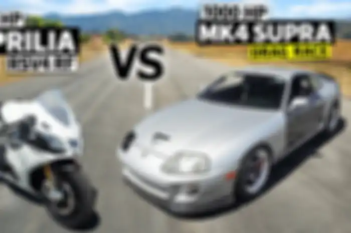 Video drag race moge sport Aprilia RSV4 RF versus Toyota Supra Turbo. Mana nih yang lebih ngebut?