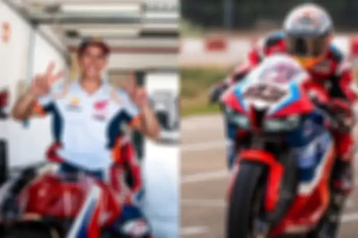 Senyum sumringah Marc Marquez yang ngegas motor lagi naik Honda CBR600RR di Sirkuit Aragon, siap turun di MotoGP Misano 2022?