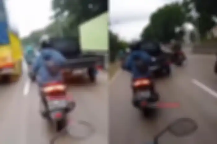 Mobil pikap beli bensin enggak bayar, dikejar para pemotor, petugas SPBU, dan anggota TNI.