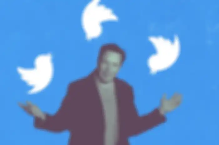 Ilustrasi Elon Musk dan logo Twitter