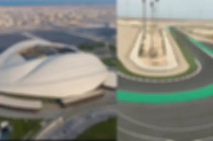 Stadion Al Janoub (kiri) jadi salah satu venue Piala Dunia 2022 dan Sirkuit Losail (kanan) untuk MotoGP Qatar.