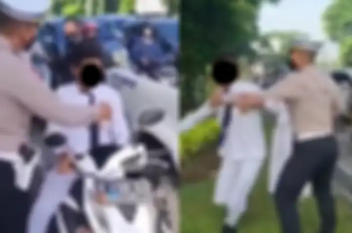 Video pelajar SMP naik Honda BeAT ngamuk ditegur polisi tak pakai helm di Sidoarjo, Jawa Timur, Senin (21/11/2022).