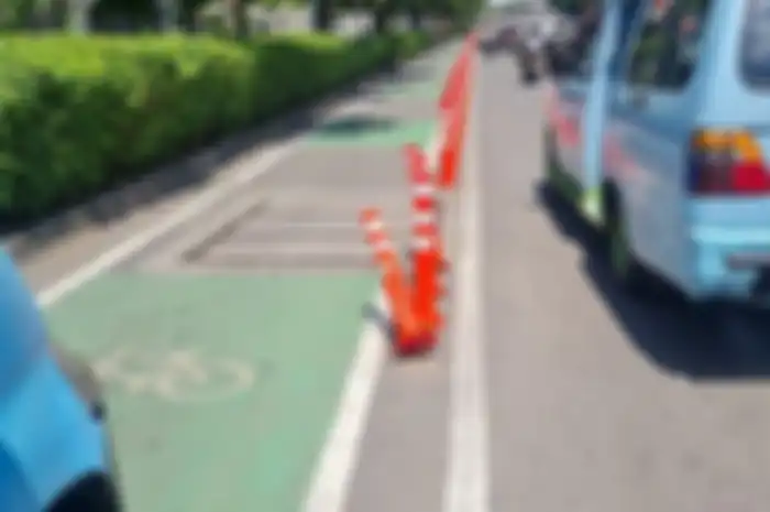 Driver ojol keluhkan stick cone jalur sepeda.