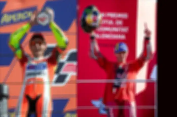 Valentino Rossi (kiri) mentor Francesco Bagnaia pernah rasakan sulitnya di Ducati sementara Francesco Bagnaia berhasil juara dunia MotoGP 2022