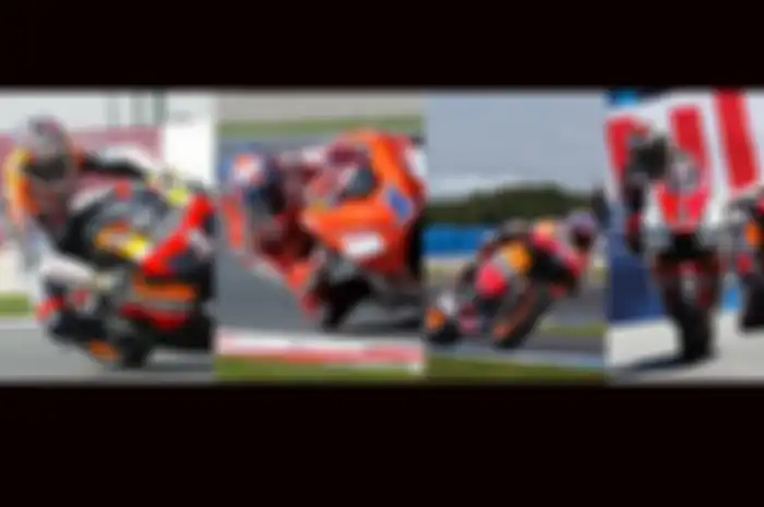 Sepanjang sejarah era MotoGP 4-Tak sejak 2022 baru 3 orang pembalap MotoGP; Nicky Hayden (kiri); Casey Stoner (kedua dan ketiga dari kiri) serta Jorge Lorenzo (kanan) yang berani pakai pelat nomor 1 di motor MotoGP-nya