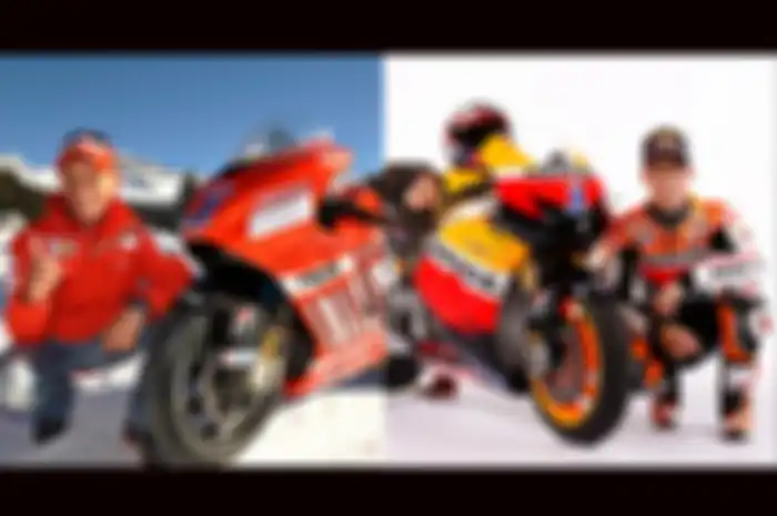 Casey Stoner jadi pembalap MotoGP era 4-Tak paling berani pakai angka 1 sebagai nomor start, sampai 2 kali kesempatan di MotoGP 2008 (kiri) dan 2012 (kanan)