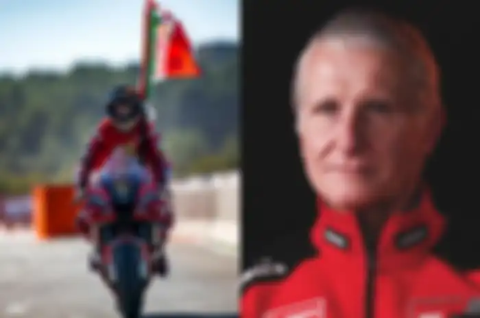 Ilustrasi Francesco Bagnaia pakai nomor start 1 (kiri) dan Direktur Olahraga Ducati Paolo Ciabatti (kanan).