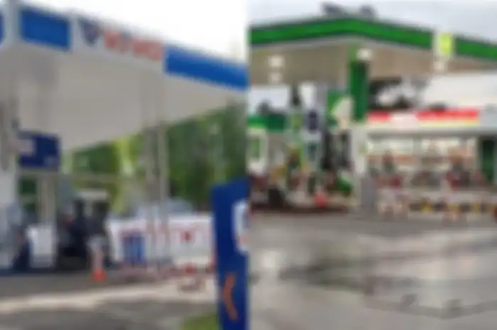 Ilustrasi SPBU swasta Vivo (kiri) dan BP-AKR (kanan), kompak harga bensin turun BBM RON 92 lebih murah dari Pertamax.