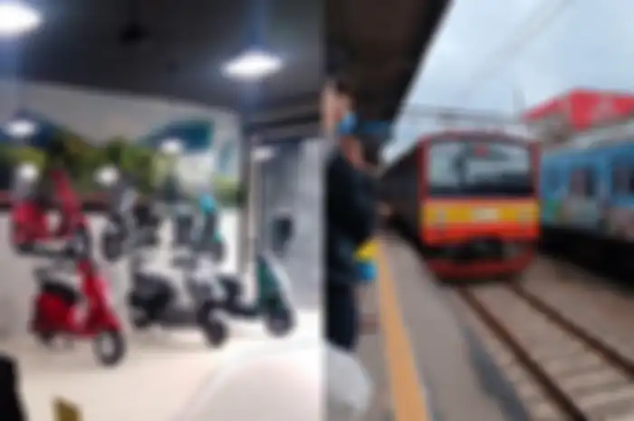 Ilustrasi motor listrik (kiri) dan KRL (kanan). Kata pengamat transportasi daripada subsidi  motor listrik lebih baik buat tarif KRL