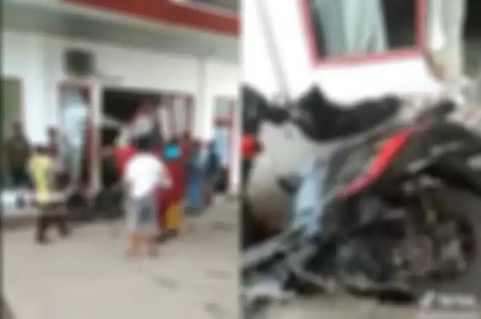 Mobil Toyota Fortuner tubruk SPBU di Kaltim. Satu motor matic Honda Scoopy jadi korban.