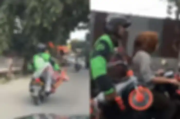 Terbalik, driver ojol dibonceng emak-emak naik motor matic. Warganet kebingungan.