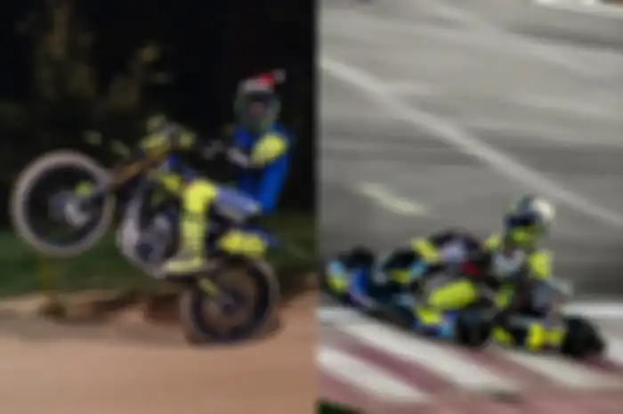 Valentino Rossi latihan serius di lintasan aspal pakai gokart, biasanya latihan di atas motor di lintasan dirt track. Ternyata persiapan balapan ketahanan Dubati 24 Hours pekan depan
