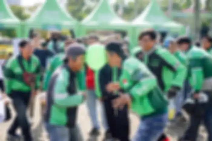 Para driver ojol saat acara Hajatan Apresiasi Mitra Grab.