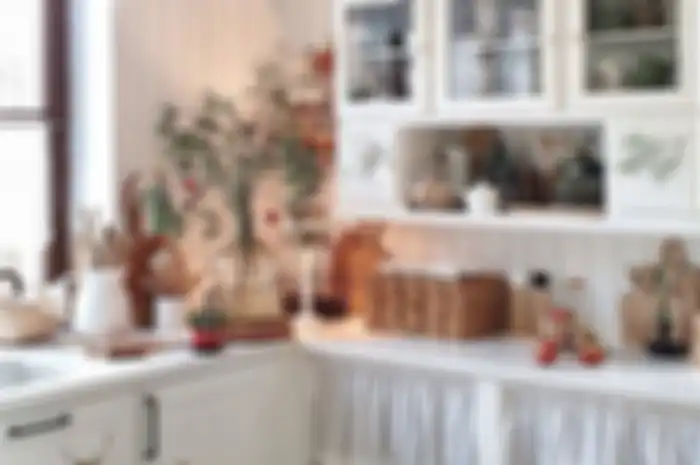 Potret tampilan lemari dapur terlihat lebih segar dan semarak dengan cara mengecatnya berbeda.