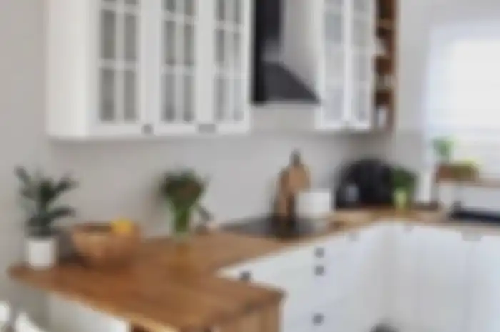 Mengadopsi cara murah, foto ruang memasak yang sempit jadi tampak mewah.