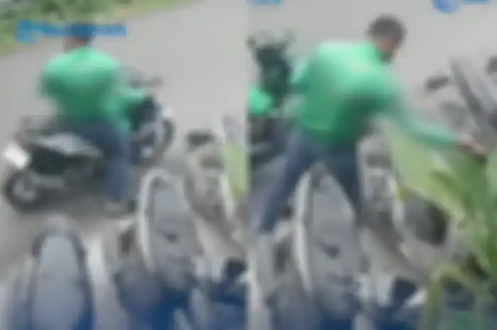 Driver ojol ini tertangkap dalam kamera CCTV mencuri helm.