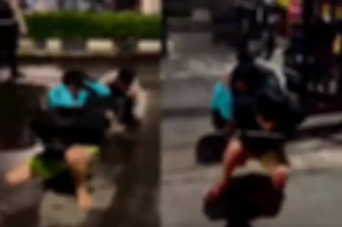 Momen anggota geng motor dipaksa jalan jongkok oleh polisi.