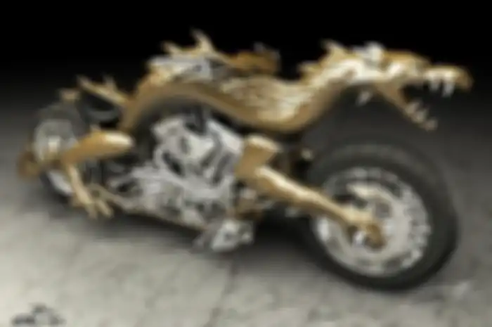 Motor modifikasi bergaya chopper body naga emas garapan Orange County Choppers.