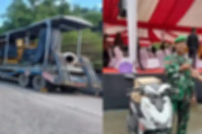 Truk nyangkut di kawasan Gunung Manggah Samarinda (kiri) berhasil dievakuasi berkat anggota Babinsa Koramil 02/Sungai Pinang, Kodim 0901 Samarinda, Kopral Kepala Azmiadi (kanan) rela gadai motor miliknya
