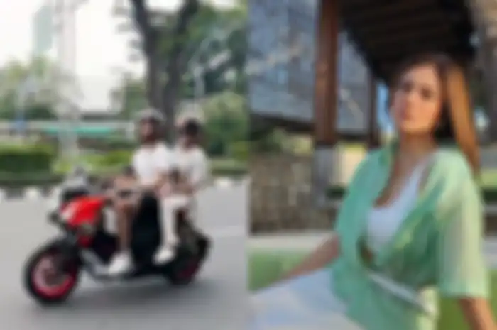 Potret Wulan Guritno dibonceng naik motor matic adventure Aprilia SR GT 200 bersama sang kekasih.