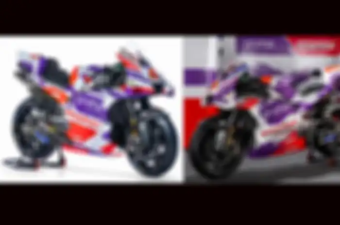 Penampakan livery skuat Prima Pramac Racing di MotoGP 2023 (kiri) dan livery Pramac Racing di musim 2022 lalu