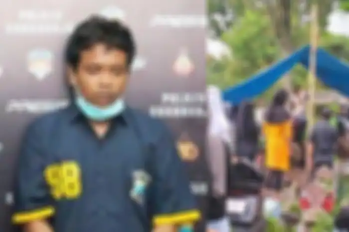 Foto kiri: Tampang Nanang Trihartanto (21), warga Kartasura yang menghabisi teman kencannya SMP, EJR (14) dimunculkan di hadapan publik di Mapolres Sukoharjo, Rabu (25/1/2023). Foto kanan: Pemakaman siswi SMP, EJR (14) yang ditemukan tewas bersimbah darah dimakamkan di Astana Pondongan Lor, Selasa (24/1/2023). Ibunda menangis saat jenazah EJR tiba di rumah duka RT 2 RW 6 Banaran, Kecamatan Grogol, Kabupaten Sukoharjo hingga pemakaman.